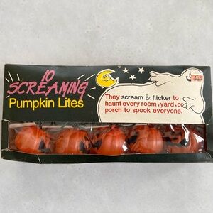 Vintage String of 10 Screaming Pumpkin Lights Blow Mold Retro Halloween